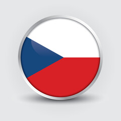 Obraz premium Czech Republic round flag design is used as badge, button, icon with reflection of shadow. Icon country. Realistic vector illustration.