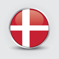Obraz premium Denmark round flag design is used as badge, button, icon with reflection of shadow. Icon country. Realistic vector illustration.