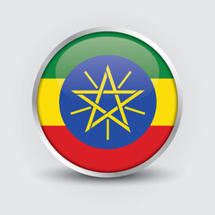 Fototapeta premium Ethiopia round flag design is used as badge, button, icon with reflection of shadow. Icon country. Realistic vector illustration.