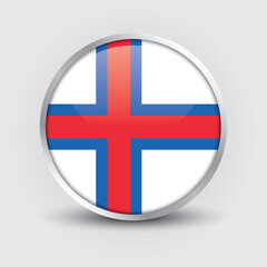 Faroe Islands round flag design is used as badge, button, icon with reflection of shadow. Icon country. Realistic vector illustration.
