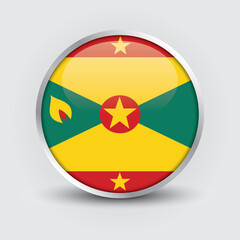 Grenada round flag design is used as badge, button, icon with reflection of shadow. Icon country. Realistic vector illustration.