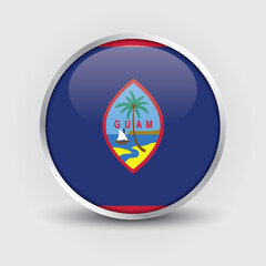 Guam round flag design is used as badge, button, icon with reflection of shadow. Icon country. Realistic vector illustration.