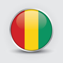 Guinea round flag design is used as badge, button, icon with reflection of shadow. Icon country. Realistic vector illustration.