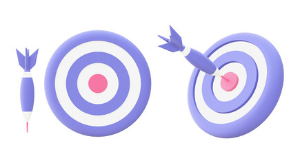 3d illustration icon of purple dart target for UI UX web mobile apps social media ads designs