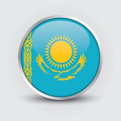 Kazakhstan round flag design is used as badge, button, icon with reflection of shadow. Icon country. Realistic vector illustration.