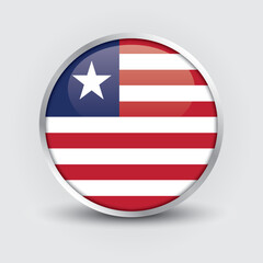 Liberia round flag design is used as badge, button, icon with reflection of shadow. Icon country. Realistic vector illustration.
