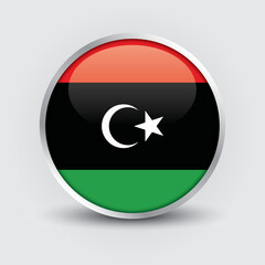 Libya round flag design is used as badge, button, icon with reflection of shadow. Icon country. Realistic vector illustration. - obrazy, fototapety, plakaty