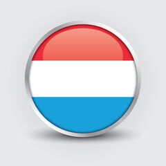 Luxembourg round flag design is used as badge, button, icon with reflection of shadow. Icon country. Realistic vector illustration.