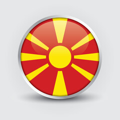 Obraz premium Macedonia round flag design is used as badge, button, icon with reflection of shadow. Icon country. Realistic vector illustration.