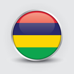 Mauritius round flag design is used as badge, button, icon with reflection of shadow. Icon country. Realistic vector illustration.