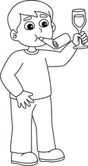 Boy Holding Wine Isolated Coloring Page for Kids