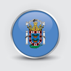 Fototapeta premium Melilla round flag design is used as badge, button, icon with reflection of shadow. Icon country. Realistic vector illustration.