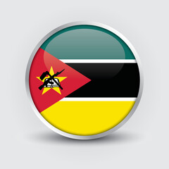 Mozambique round flag design is used as badge, button, icon with reflection of shadow. Icon country. Realistic vector illustration.