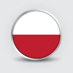 Poland round flag design is used as badge, button, icon with reflection of shadow. Icon country. Realistic vector illustration.