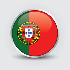 Portugal round flag design is used as badge, button, icon with reflection of shadow. Icon country. Realistic vector illustration.