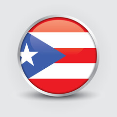 Puerto Rico round flag design is used as badge, button, icon with reflection of shadow. Icon country. Realistic vector illustration.