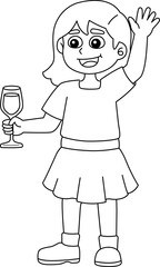 Girl Holding Wine Isolated Coloring Page for Kids