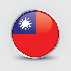 Fototapeta premium Taiwan round flag design is used as badge, button, icon with reflection of shadow. Icon country. Realistic vector illustration.