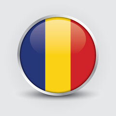 Fototapeta premium Romania round flag design is used as badge, button, icon with reflection of shadow. Icon country. Realistic vector illustration.