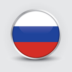 Russia round flag design is used as badge, button, icon with reflection of shadow. Icon country. Realistic vector illustration.
