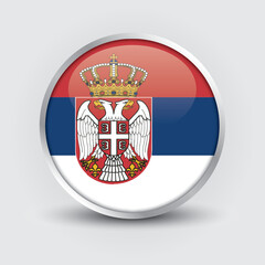 Serbia round flag design is used as badge, button, icon with reflection of shadow. Icon country. Realistic vector illustration.