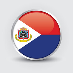 Obraz premium Sint Maarten round flag design is used as badge, button, icon with reflection of shadow. Icon country. Realistic vector illustration.