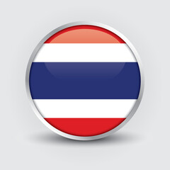 Thailand round flag design is used as badge, button, icon with reflection of shadow. Icon country. Realistic vector illustration.