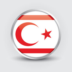 Turkish Republic of Northern Cyprus round flag design is used as badge, button, icon with reflection of shadow. Icon country. Realistic vector illustration.