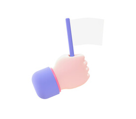 3d illustration icon of purple Hand and Flag for UI UX web mobile apps social media ads designs