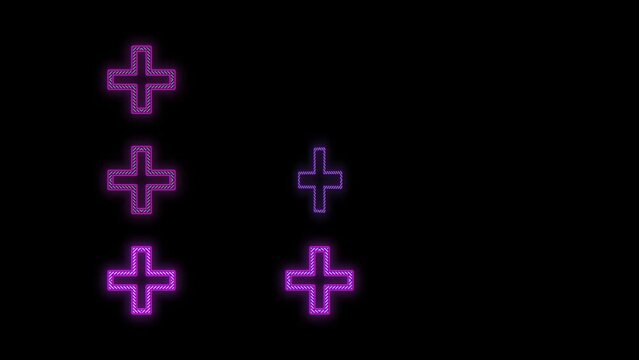 Pulsing neon purple crosses pattern in rows, motion abstract disco, club and party style background