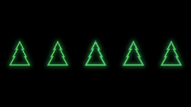 Christmas trees pattern in rows with neon color in night, motion abstract club, party and winter holidays style background