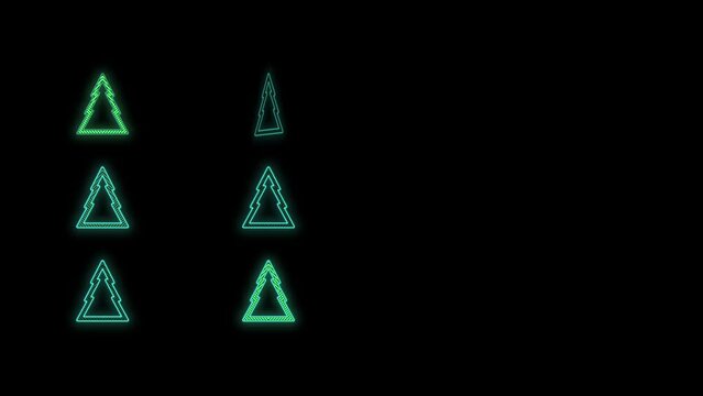 Christmas trees pattern in rows with neon color in night, motion abstract club, party and winter holidays style background