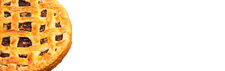 shortcake with plums on a white background. the concept of homemade shortcrust pastry. baked fruit dessert on a  light texture close up