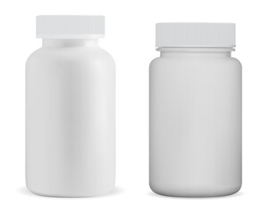White pill bottle mockup. Medicine supplement container