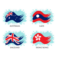 country flag symbol, australia, laos, england and hongkong, a simple vector flat design
