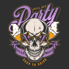 Party skull flyer colorful vintage