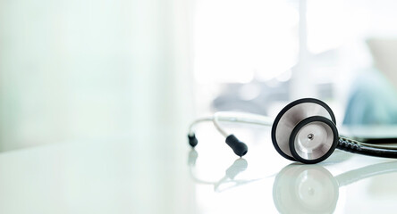 Closeup Black stethoscope. Healthcare and medical concept background with copy space.