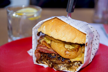 fresh and delicious hamburger with soda