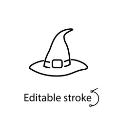 Witch hat outline icon. Happy halloween design. Wizard headdress. Season october holiday. Isolated vector illustration