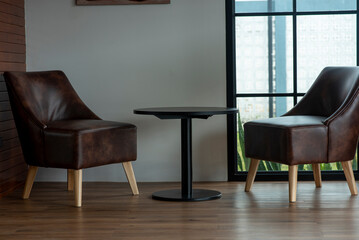 classic armchair and table.An empty lounge chair with a center table.