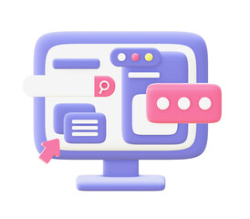 3d illustration icon of purple pc computer for UI UX web mobile apps social media ads designs