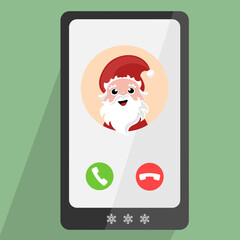 Santa Claus incoming phone call, Christmas vector illustraiton