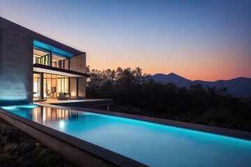 Outdoor Industrial Contemporary mansion with sleek led light design