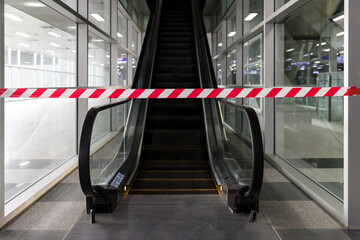 Red and White Lines of barrier tape. Striped, red and white tape that forbids passage. Red White...