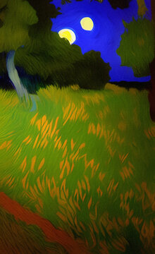 Rural landscape digital painting in Van Gogh style