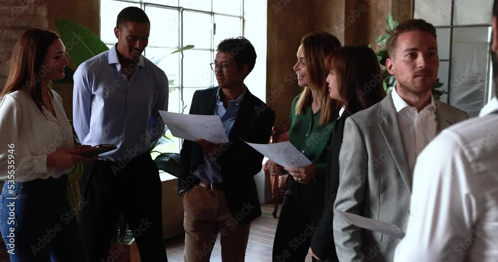 Wall mural multiracial business people working inside office