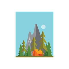 landscape illustration camping mountain and tree tent background design,vector