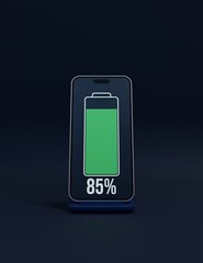 Wireless Smartphone Battery Charging Percentage Indicator Symbol 3D Illustration