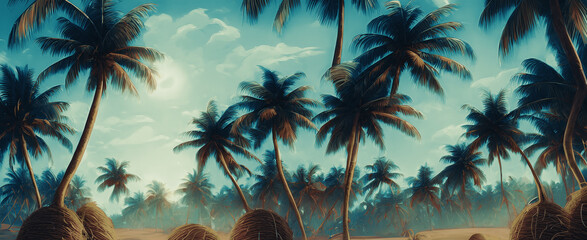 Fototapeta na wymiar Artistic concept painting of a beautiful palms on the beach, background illustration.