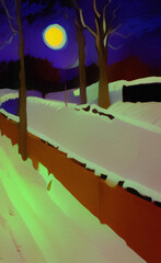 Rural landscape digital painting in Van Gogh style